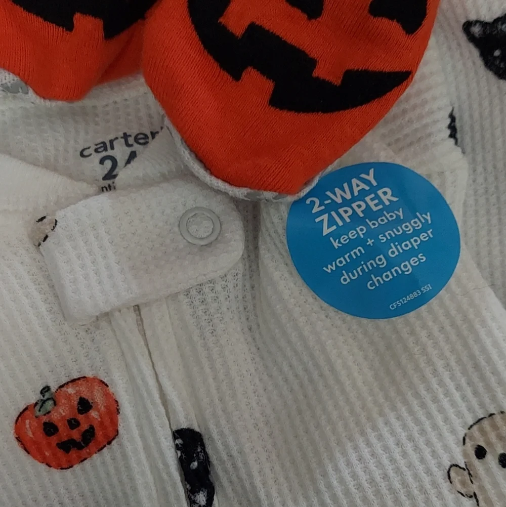 Carter's White Halloween Footie Pajama with Orange Pumpkin Feet ~24M
